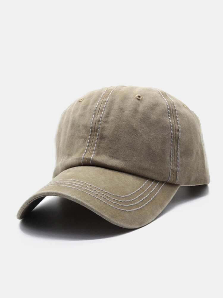 Unisex Washed Distressed Cotton Solid Topstitched Stitches Vintage Sunshade Baseball Cap