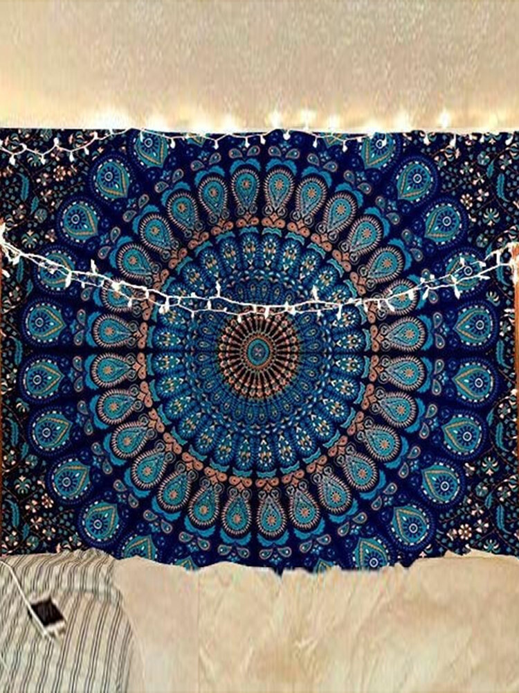 Tapiz colgante impreso indio bohemio psicodélico pavo real Mandala colgante de pared tapiz floral para ropa de cama