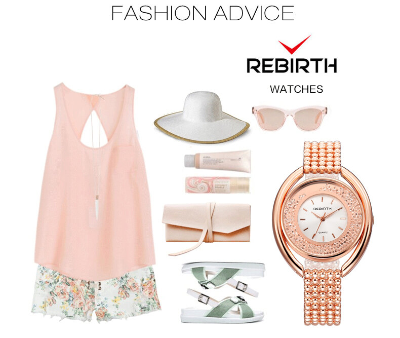 REBIRTH Luxury Rose Gold Watches Stainless Steel Rhinestones Bracelet Clock Fashion Gift for Women