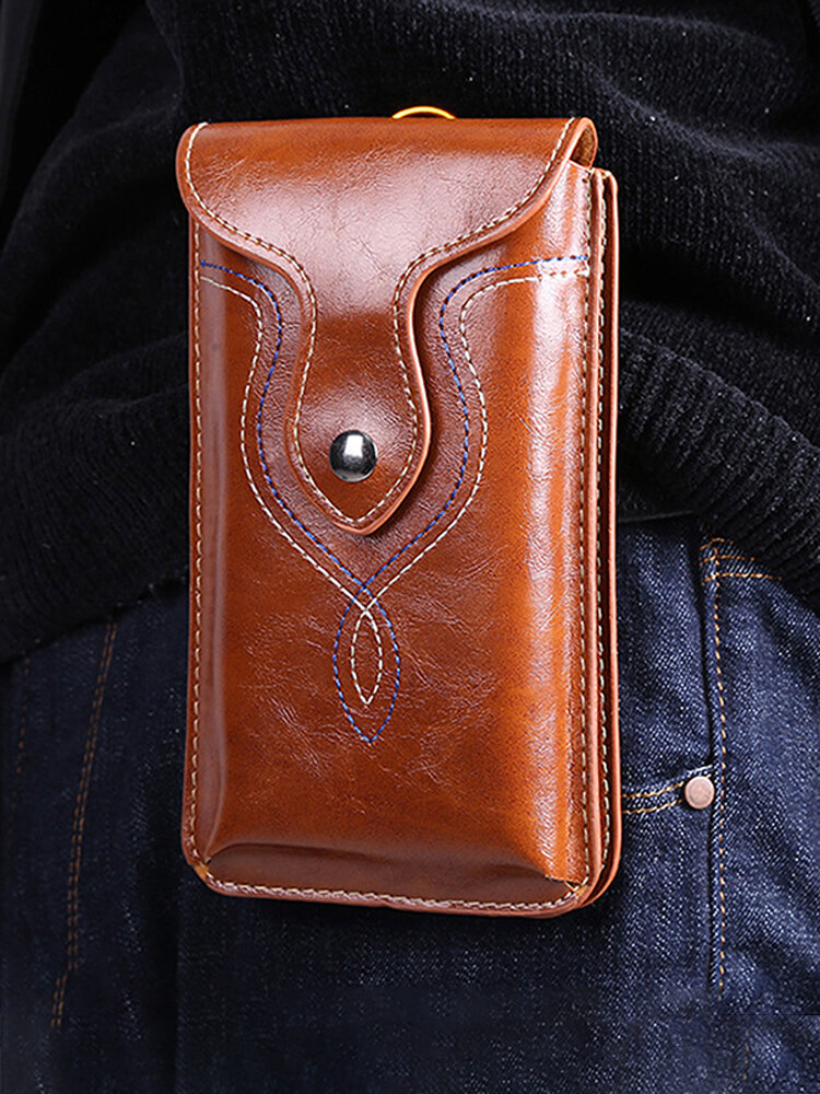 Men Artificial Leather Vintage Portable Belt Bag Button Design Durable Retro Waist Bag