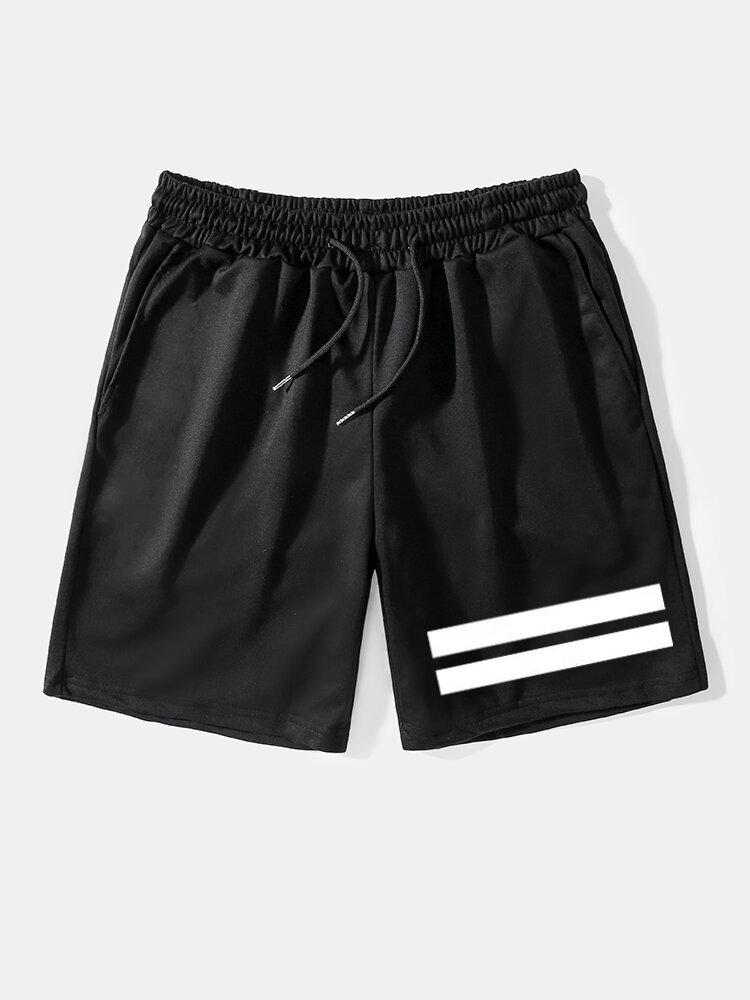 Mens 2 Stripe Loose Casual Drawstring Shorts With Pocket