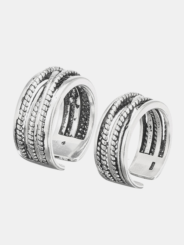 Vintage Twist Antique Silver Ring Adjustable Open-end Finger Ring Jewelry for Men Women