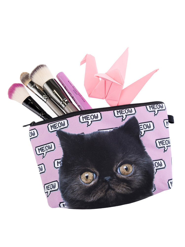 Schwarz Katze Garfield 3D-Druck Multifunktionale Kosmetiktasche Clutch Bag Storage Wash Bag