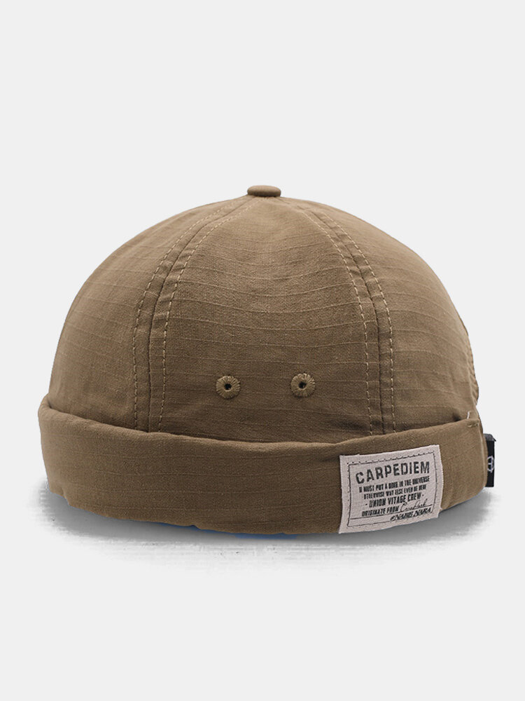 Unisex Canvas Letter Label All-match Adjustable Brimless Beanie Landlord Caps Skull Caps