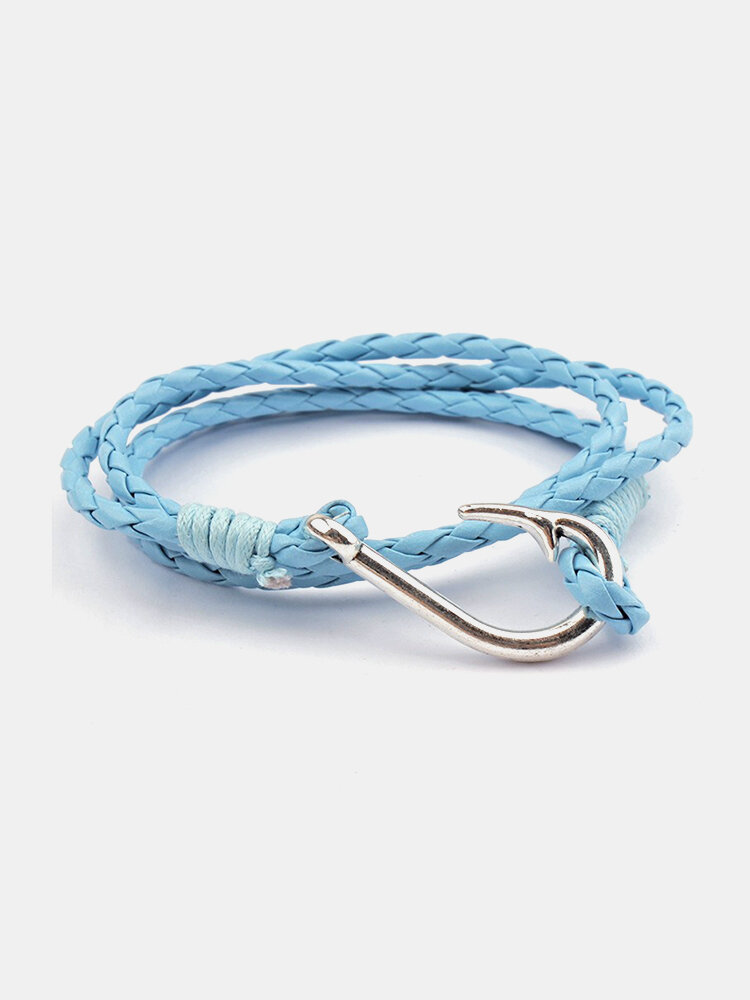 Multi-layer Winding Bracelet Fish Hook Men Leather Rope Bracelet Alloy Decoration Bracelet