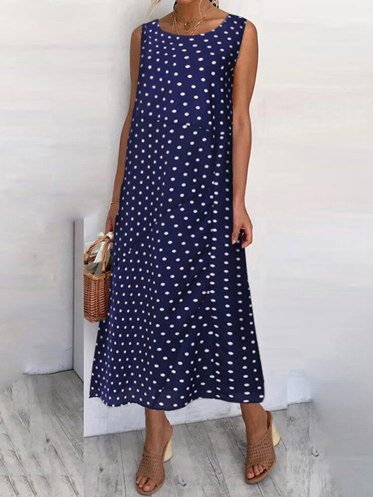 Polka Dot Print Sleeveless Plus Size Summer Dress