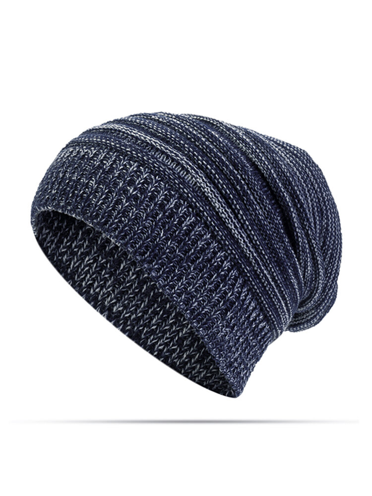 Women's Solid Stripe Knit Skullies Beanie Hat Casual Ear Protection Windproof Warm Outdoor Hat