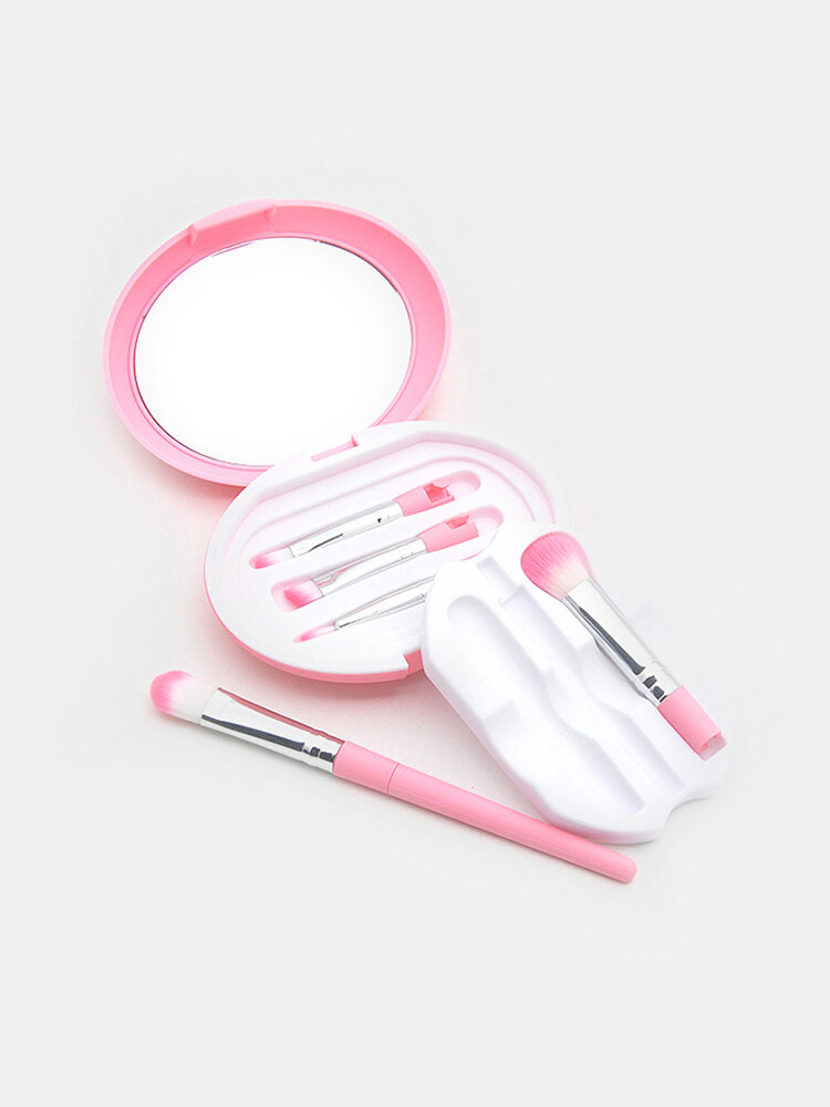 

5 Pcs Hardcover Combination Handle Makeup Brush Set Portable Eye Makeup Brush Tools, Pink;black