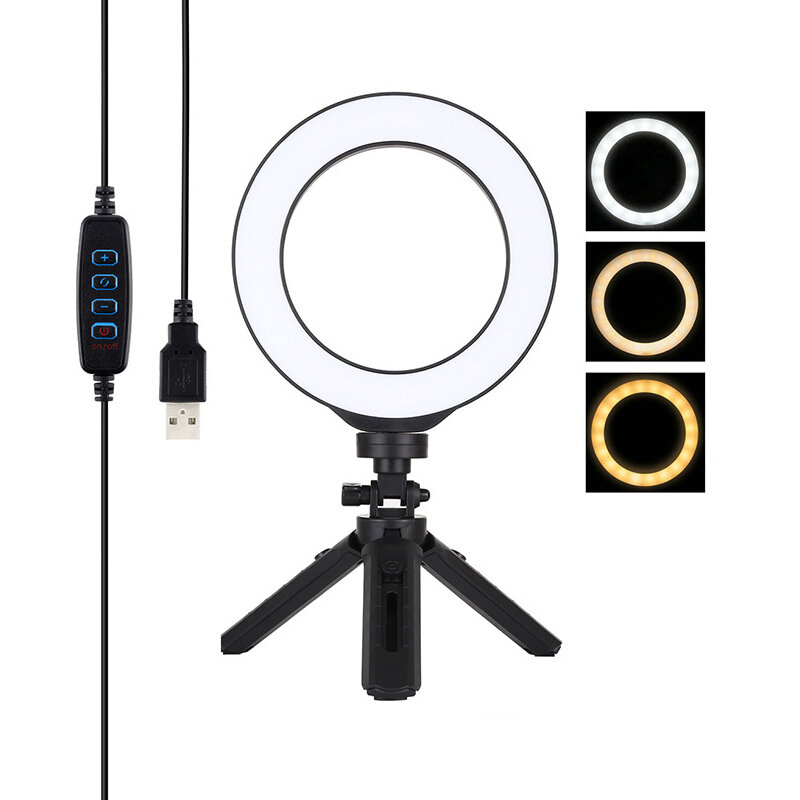 

6.2 inch LED Ring Light for Tik Tok Youtube Live Streaming Vlogging Selfie 3 Modes Dimmable Lamp with 16.5 cm Tripod