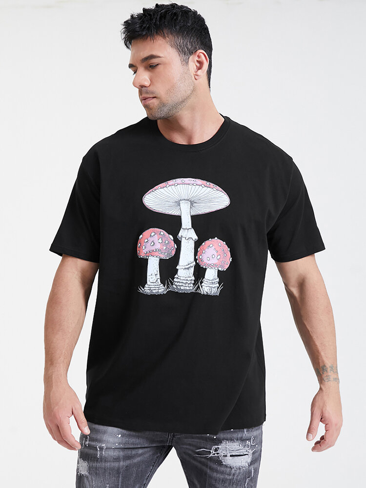 Plus Size Mens Cartoon Mushroom Graphic Fashion Cotton Short Sleeve T-Shirts