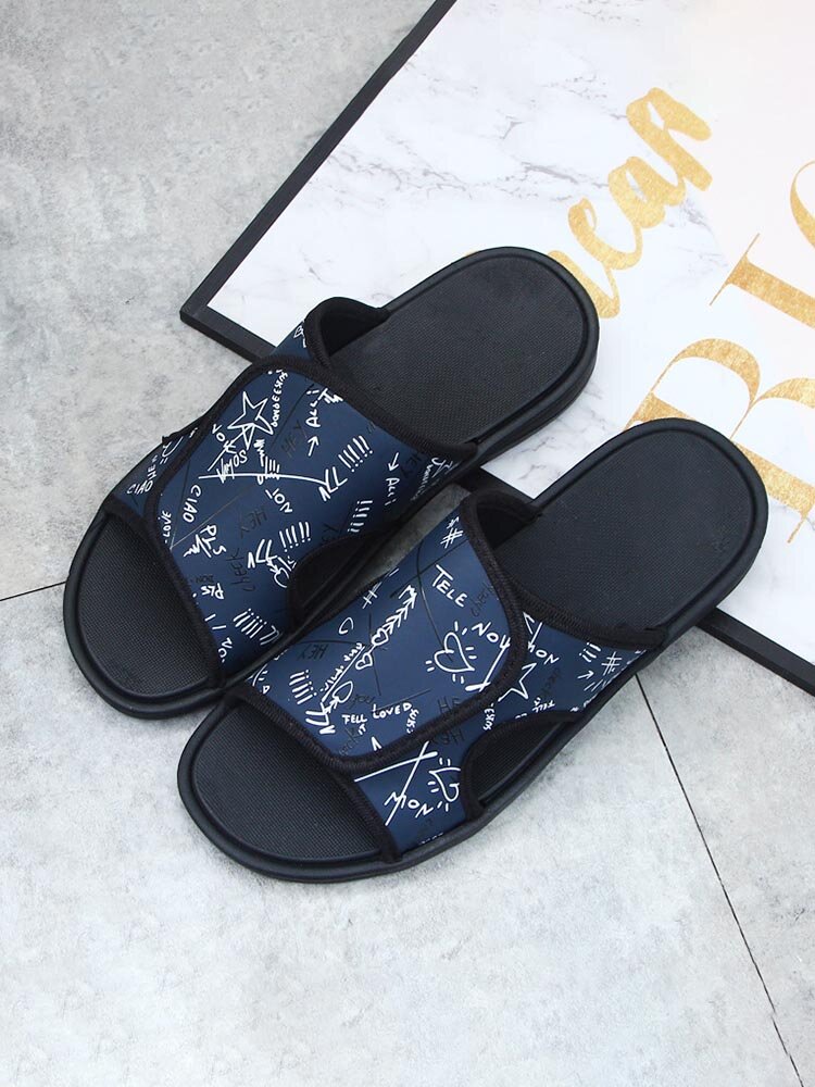 Men Casual Printing Pattern Opened Toe Hard Wearing Slides Slippers