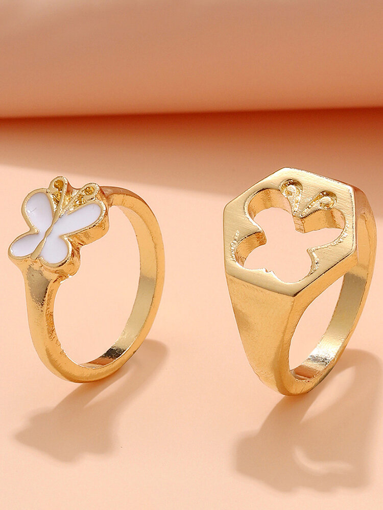 2 Pcs Trendy Brief Butterfly Hollow Out Alloy Rings