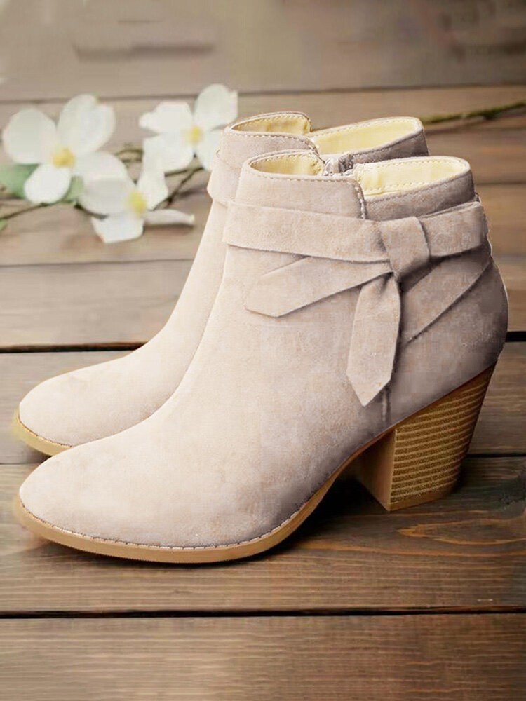 Plus Size Women Knotted Side-zip Casual High Heel Boots