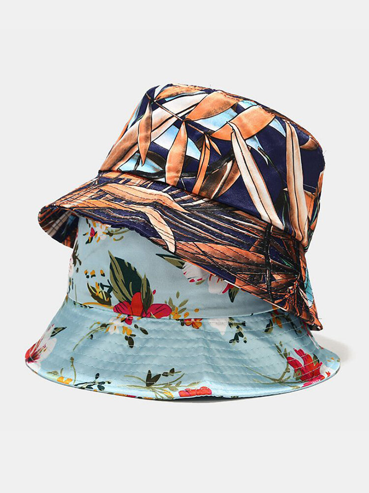 Women & Men Leaf Flower Print And Black Bucket Hat Vacation Style