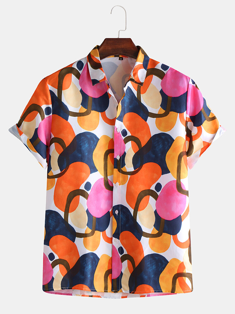 Men Funny Colorful Pebbles Pattern Casual Short Sleeve Shirt