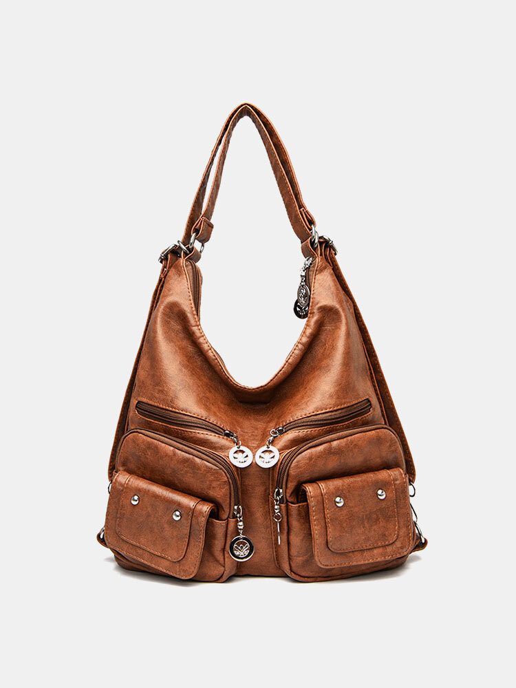 Women Waterproof PU Leather Multi-pocket Shoulder Bag Handbag Tote