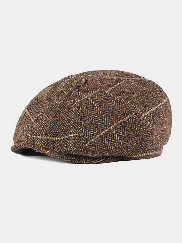 

Men/Women Plaid Woolen British Retro Beret Octagonal Hat Newsboy Hat, Khaki;gray;coffee
