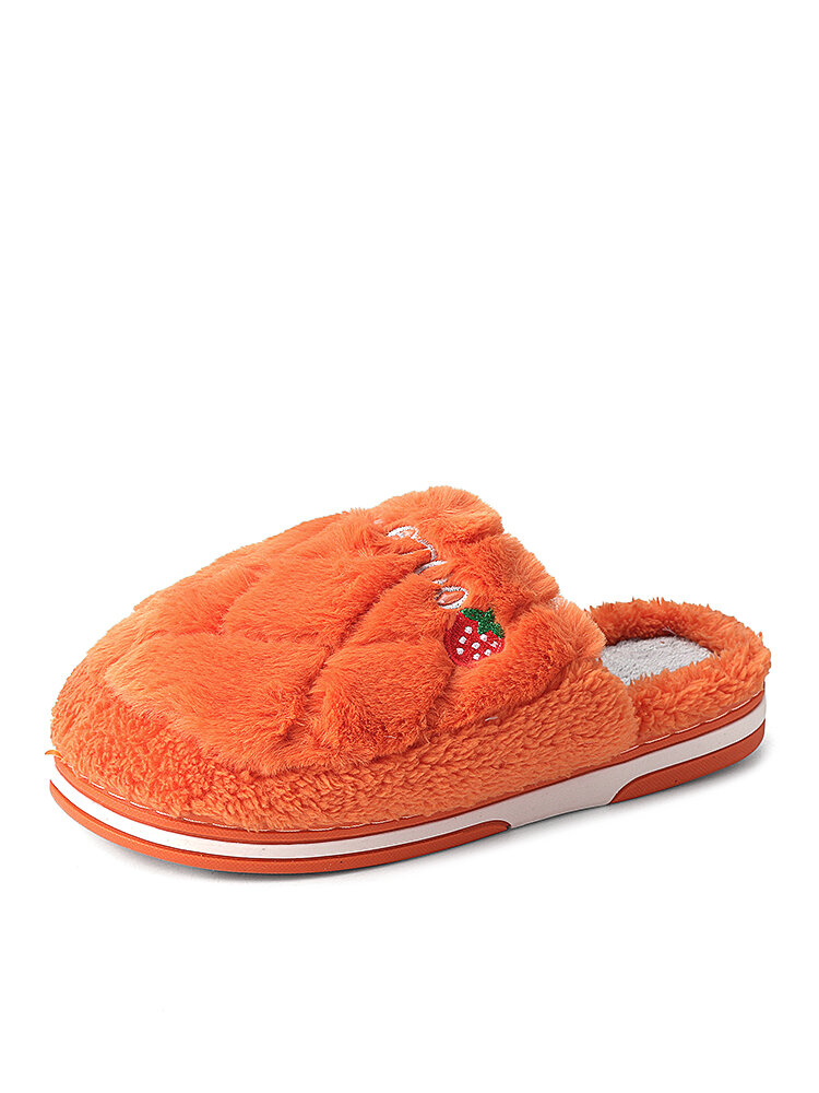 

Women Casual Strawberry Pattern Plush Warm Comfortable Flat Home Backless Slippers, Pink;beige;orange