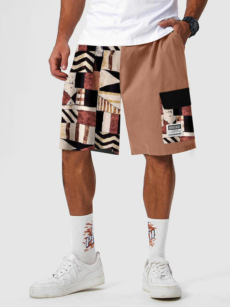 Pantaloncini da uomo geometrici Modello tasca con patta patchwork sciolti Carico