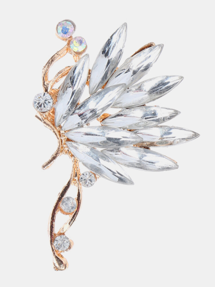 1Pc Luxury Crystal Rhinestones Feather Butterfly Cuff Earring Clip Stud Earring for Women Gift 