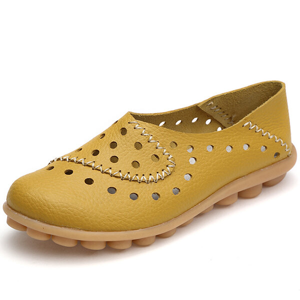 Large Size Hollow Out Leather Flat Shoes