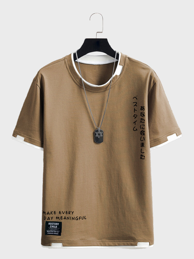 T-shirt casual a maniche corte con stampa di lettere giapponesi da uomo