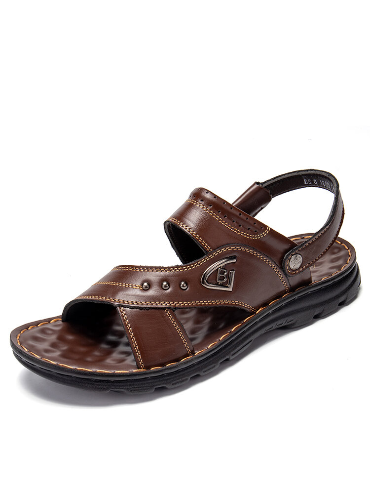 

Men Outdoor PU Leather Comfy Two Ways CasualBeach Sandals, Brown;black