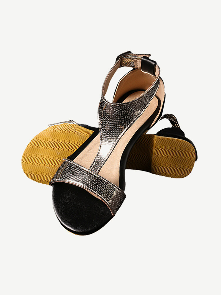 Big Size Women Casual Comfy Buckle Flat Gold Sandals