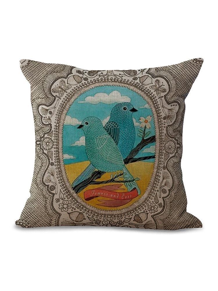 Vintage Style Little Bird Square Cushion Cover Square Pillow Case Home Office Sofa Decor