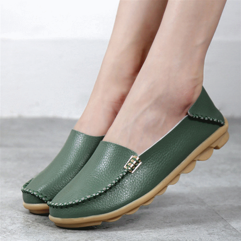 Big Size Soft Leather Metal Slip On Comfortable Lazy Loafers