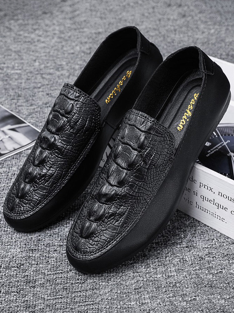 Men Brief Pure Color Alligator Veins PU Leather Casual Driving Shoes