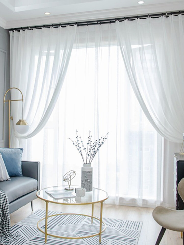 

Nordic Light Luxury Fishbone Curtain Gauze Curtain Living Room Bay Window Balcony Gauze Translucent Curtain, White;gray
