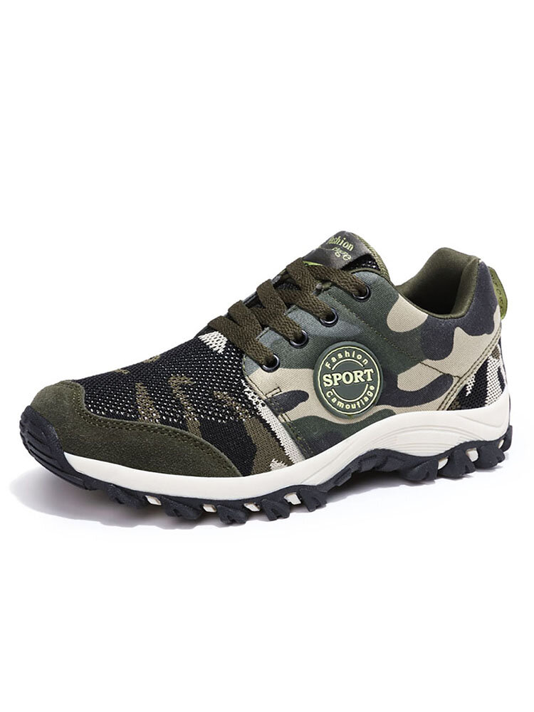 Women Comfy Breathable Mesh Lace Up Front Camouflage Trainers Shoes