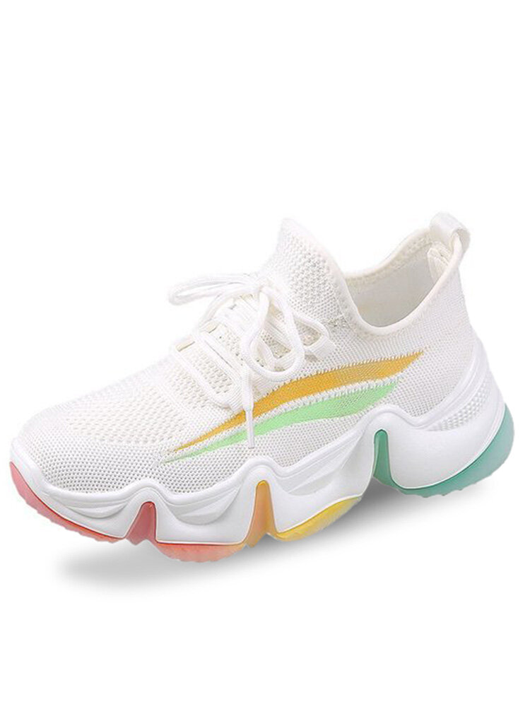 Women Casual Fashion Rainbow Breathable Comfy Lace-up Chunky Sneaker Shoes