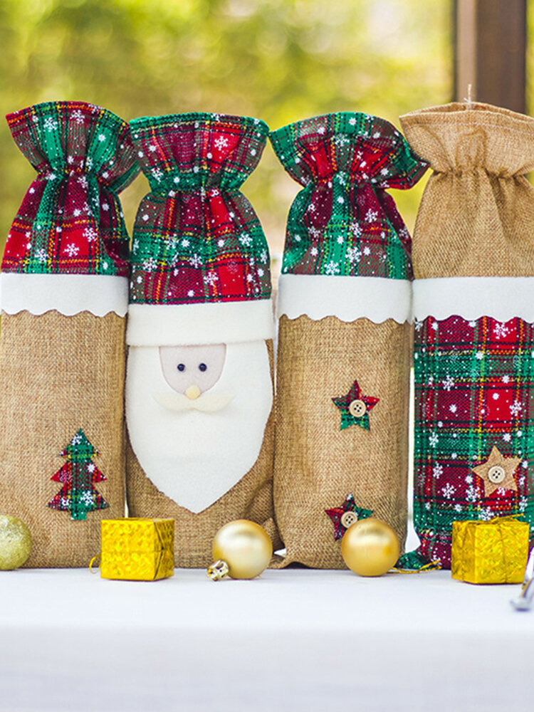 عيد الميلاد النبيذ الاحمر مجموعة عيد الميلاد الجدول الديكور الإبداعي عيد الميلاد زجاجة النبيذ الاحمر حقيبة الشمبانيا