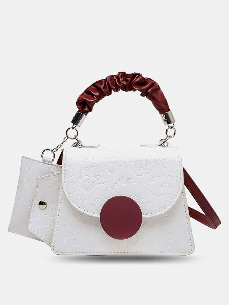 Women White Black PU Leather Embossed Card Key Wallet Handbag Crossbody Bag Satchel Bag