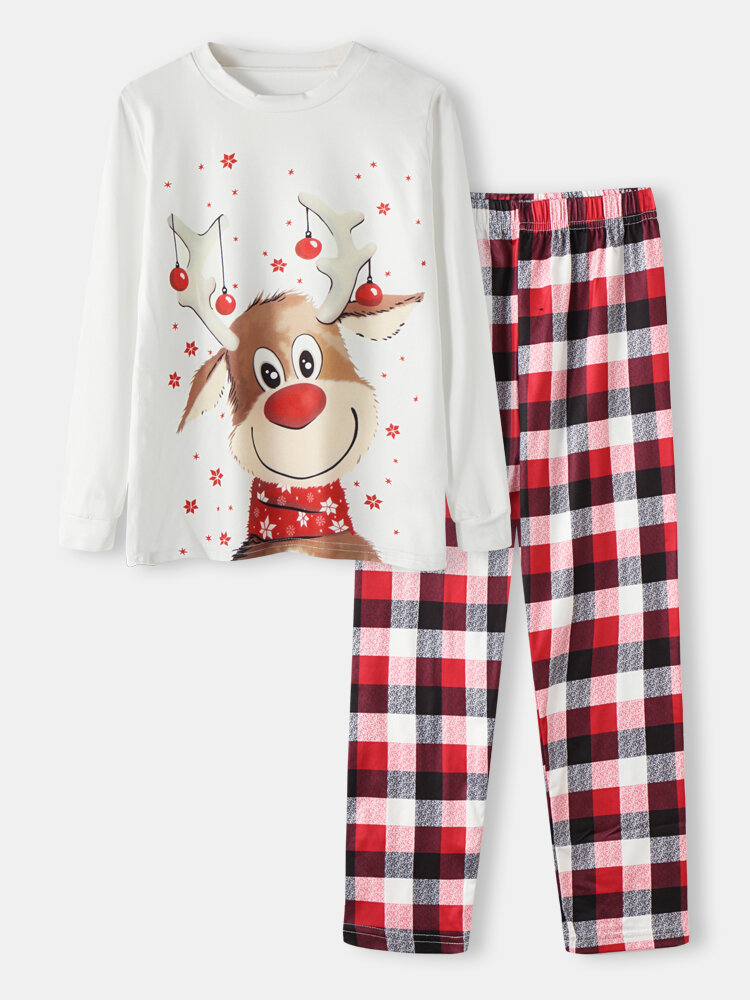 

Kid's Elk Christmas Print Casual Pajama Set For 2-11Y, White