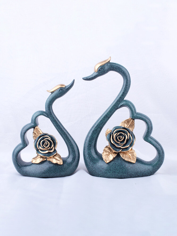 

2Pcs European Luxury Resin Flower Swan Ornament Home Decoration Crafts TV Cabinet Office Statues, Wood