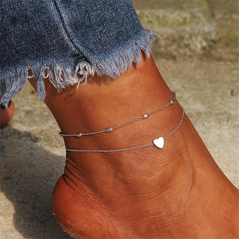 Trendy Double-layered Heart Anklet Peach Heart Beach Anklet