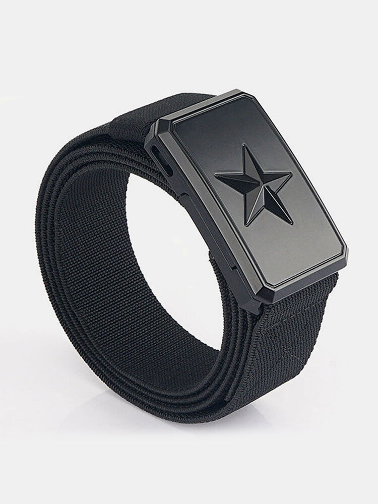 Men Nylon Solid Color Pentagram Pattern Automatic Function Alloy Magnetic Buckle Outdoor Train Casual Belt