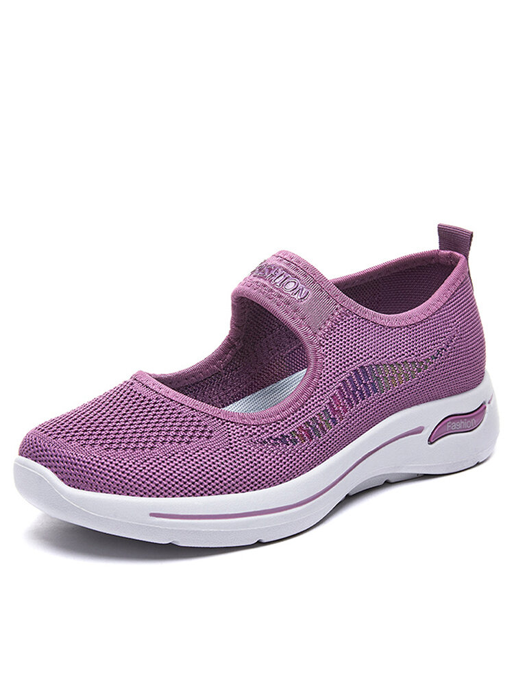 

Women Breathable Comfy Mesh Hook&Loop Casual Walking Shoes, Black;red;purple;gray