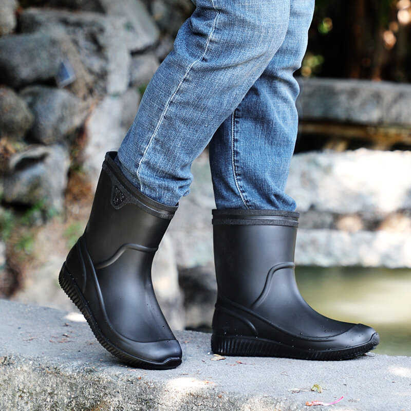 Men Slip Resistant Comfy Soft Mid Calf Rain Boots
