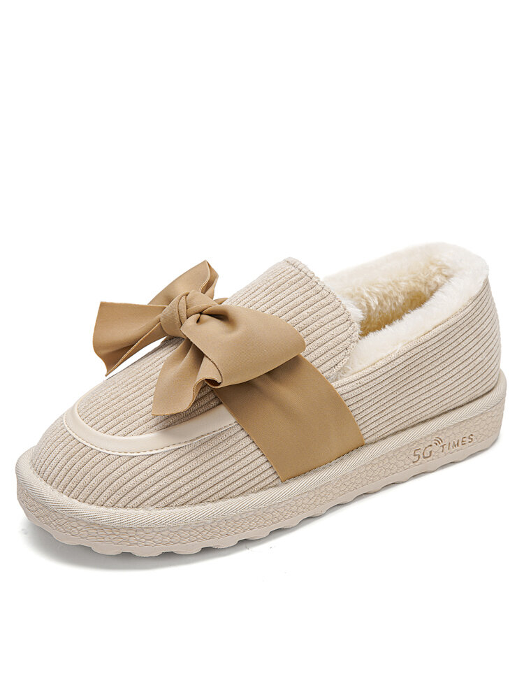 Women Lovely Bowknot Embellished Comfy Warm Lined Flat Shoes