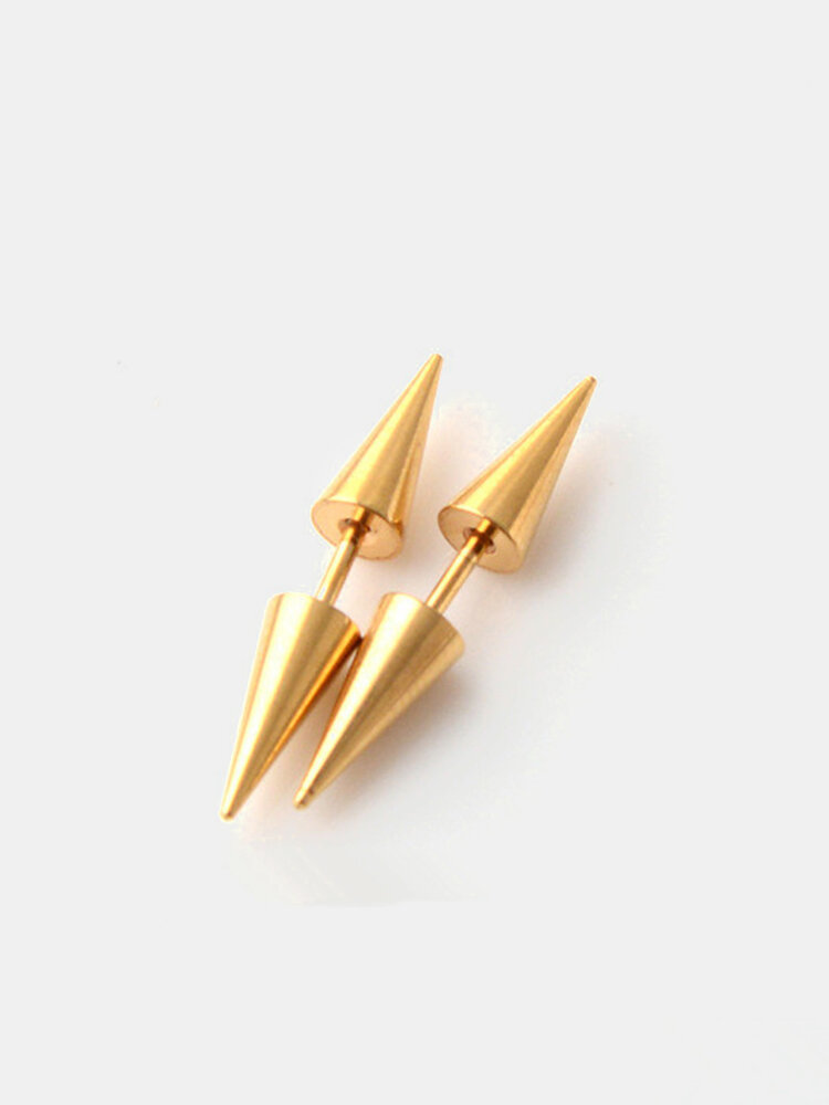 Fashion Men's Dangle Earrings Cone Gold Black Titanium Steel Earrings Accessories for Men