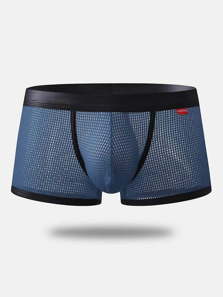 Men Sexy Nylon Mesh Boxer Briefs Thin Transparent Breathable U Convex Pouch Plain Underwear