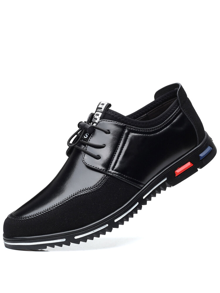 

Men Microfiber Leather Splicing Soft Sole Lace Up Business Casual Shoes, Blue;black