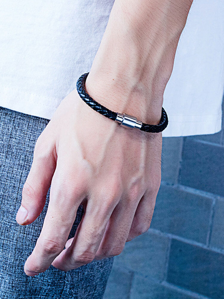 Trendy Titanium Steel Men's Bracelet Hand-knitted Leather Bracelet Punk Jewelry
