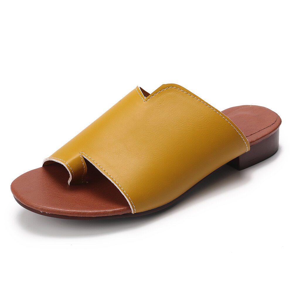 Plus Size Women Casual Solid Color Clip Toe Low Heel Sandals