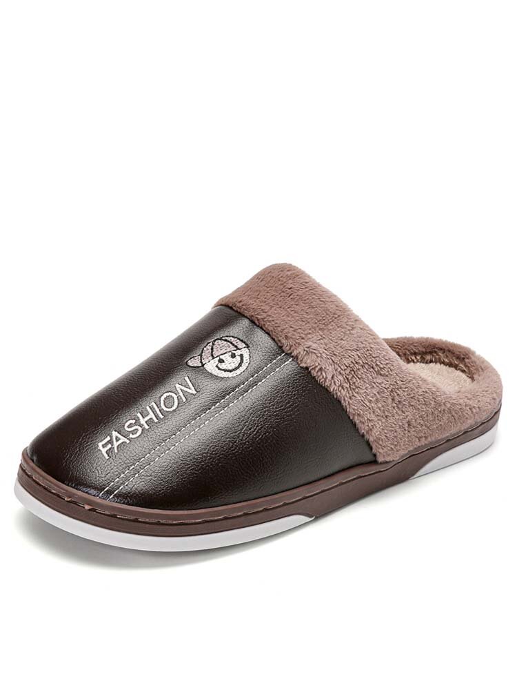 Men Warm Lined Stitching Slip-On Backless Soft Casual Slippers