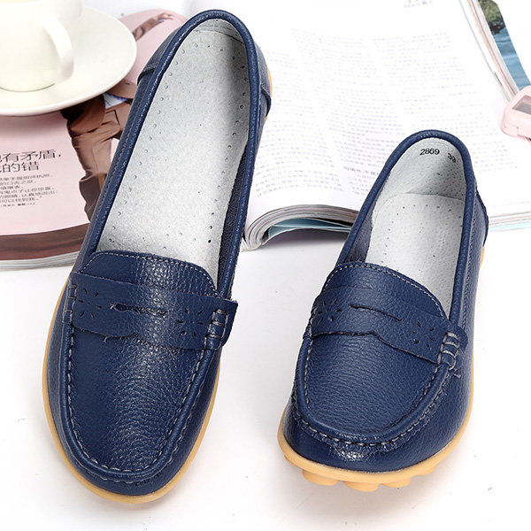 Big Size Pattern Leather Breathable Slip On Soft Flat Loafers